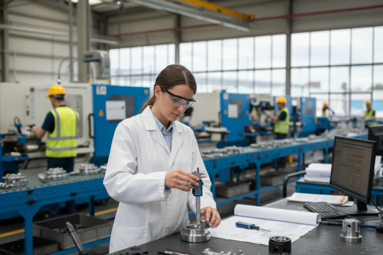 QC Inspector with measurement tools at factory